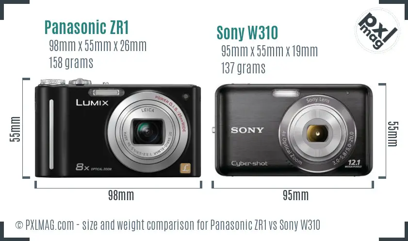 Panasonic ZR1 vs Sony W310 size comparison