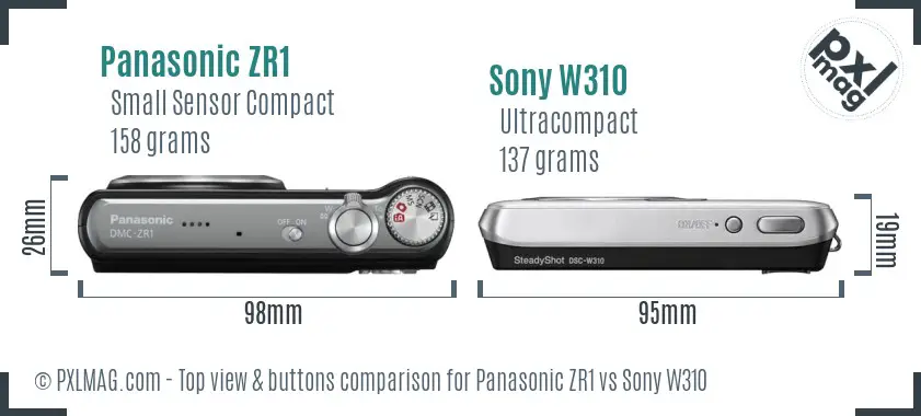 Panasonic ZR1 vs Sony W310 top view buttons comparison