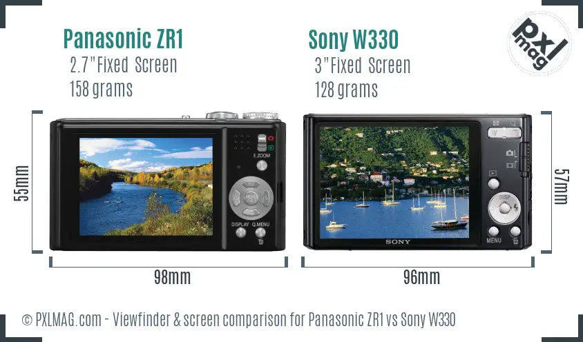 Panasonic ZR1 vs Sony W330 Screen and Viewfinder comparison