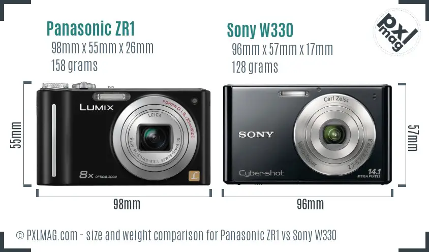 Panasonic ZR1 vs Sony W330 size comparison