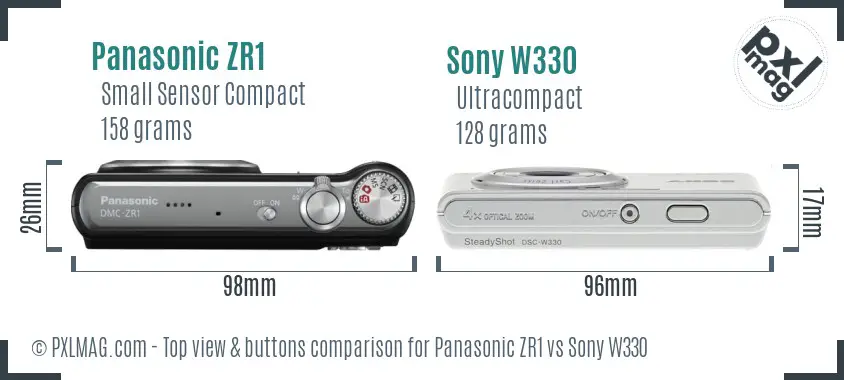 Panasonic ZR1 vs Sony W330 top view buttons comparison