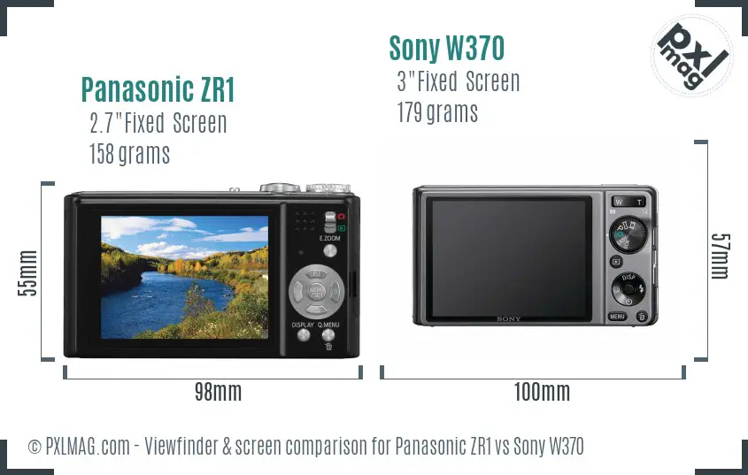 Panasonic ZR1 vs Sony W370 Screen and Viewfinder comparison