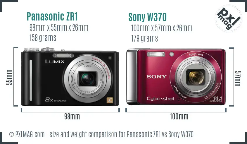 Panasonic ZR1 vs Sony W370 size comparison
