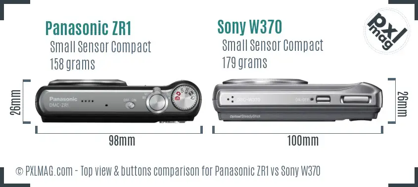 Panasonic ZR1 vs Sony W370 top view buttons comparison