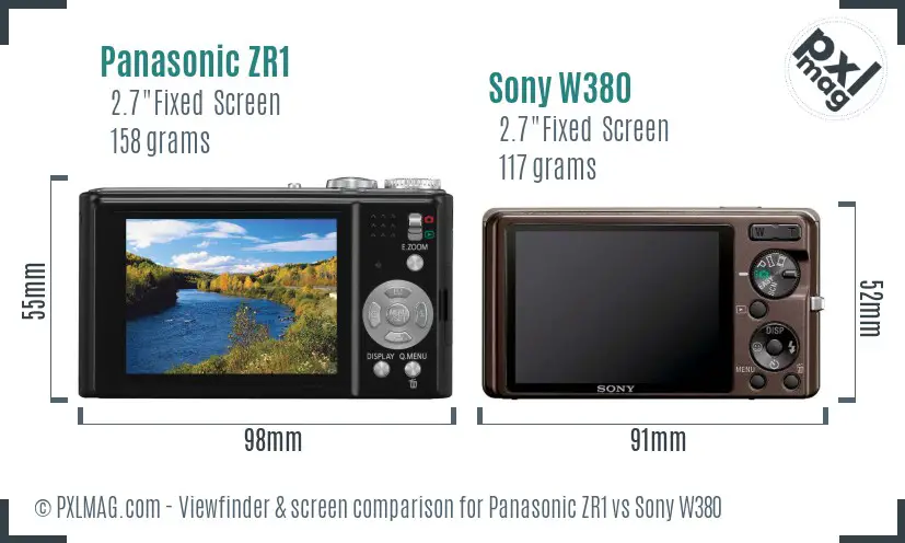 Panasonic ZR1 vs Sony W380 Screen and Viewfinder comparison