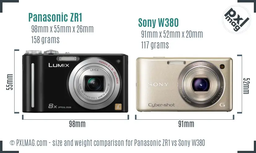 Panasonic ZR1 vs Sony W380 size comparison