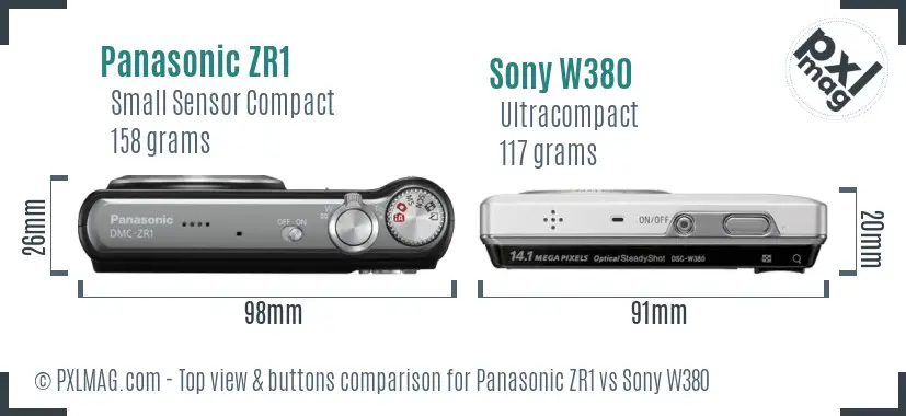 Panasonic ZR1 vs Sony W380 top view buttons comparison