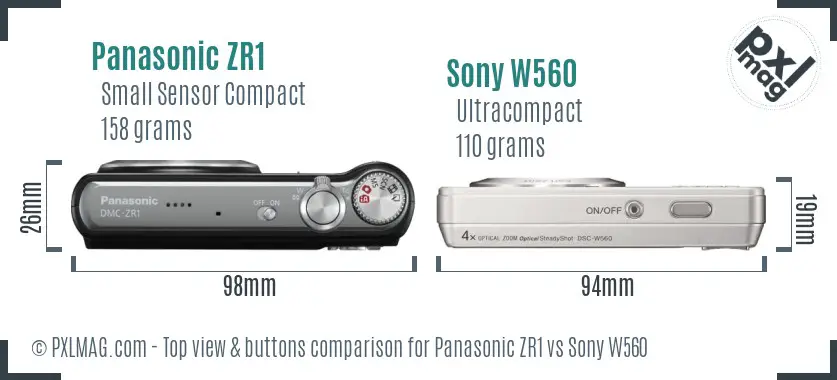 Panasonic ZR1 vs Sony W560 top view buttons comparison Panasonic ZR1 vs Sony W560 top view buttons comparison