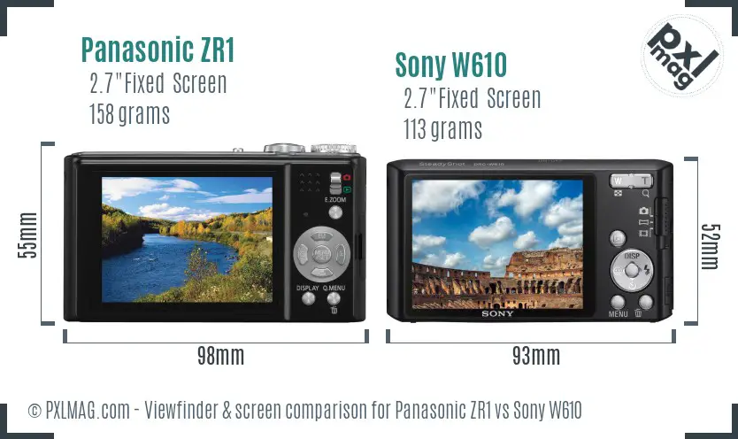 Panasonic ZR1 vs Sony W610 Screen and Viewfinder comparison