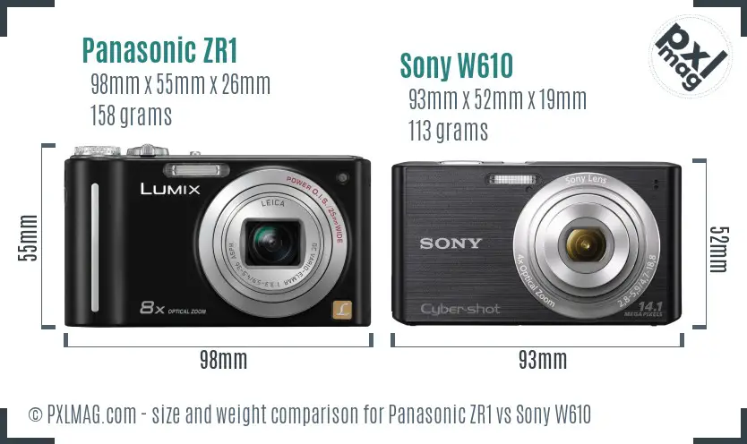 Panasonic ZR1 vs Sony W610 size comparison