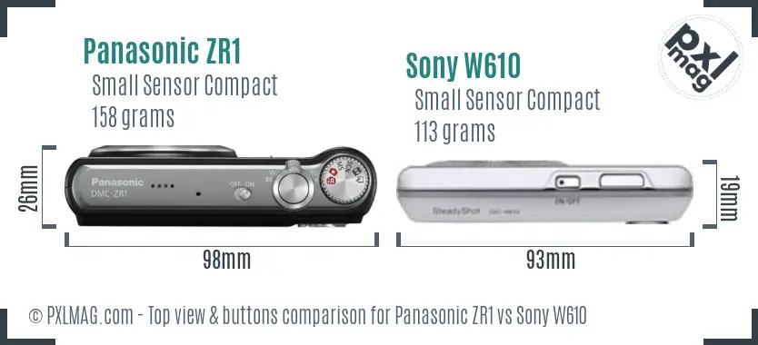 Panasonic ZR1 vs Sony W610 top view buttons comparison