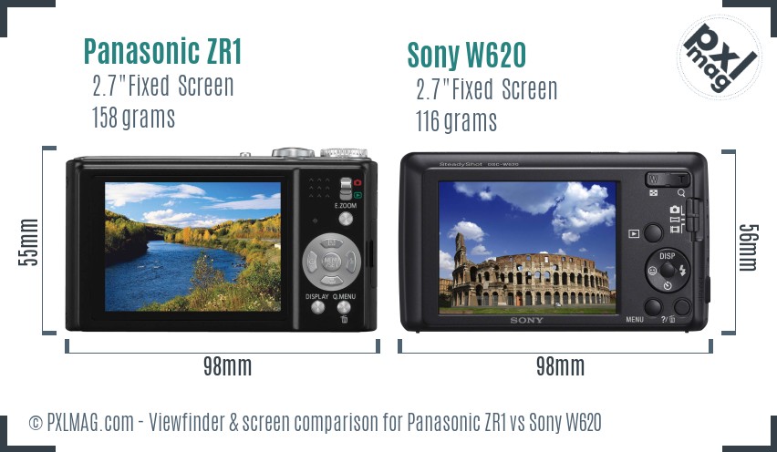 Panasonic ZR1 vs Sony W620 Screen and Viewfinder comparison