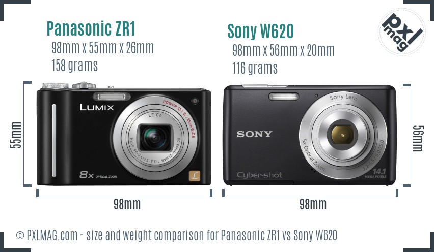 Panasonic ZR1 vs Sony W620 size comparison