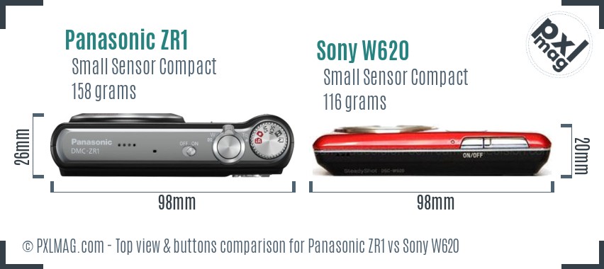 Panasonic ZR1 vs Sony W620 top view buttons comparison