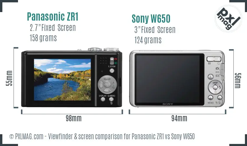 Panasonic ZR1 vs Sony W650 Screen and Viewfinder comparison