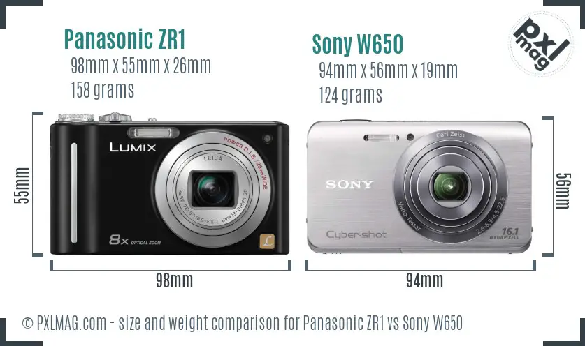 Panasonic ZR1 vs Sony W650 size comparison