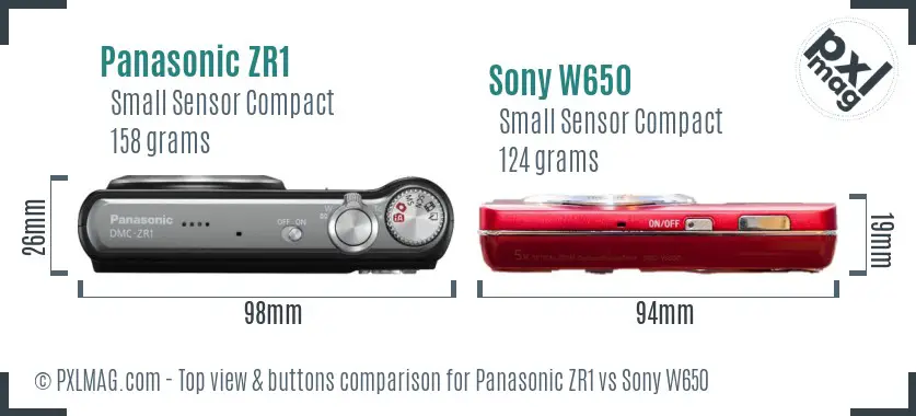 Panasonic ZR1 vs Sony W650 top view buttons comparison