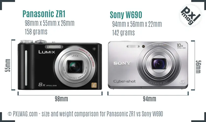 Panasonic ZR1 vs Sony W690 size comparison