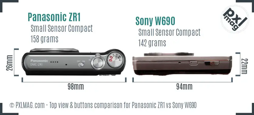 Panasonic ZR1 vs Sony W690 top view buttons comparison