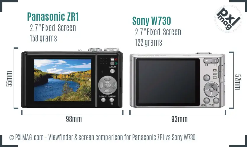 Panasonic ZR1 vs Sony W730 Screen and Viewfinder comparison