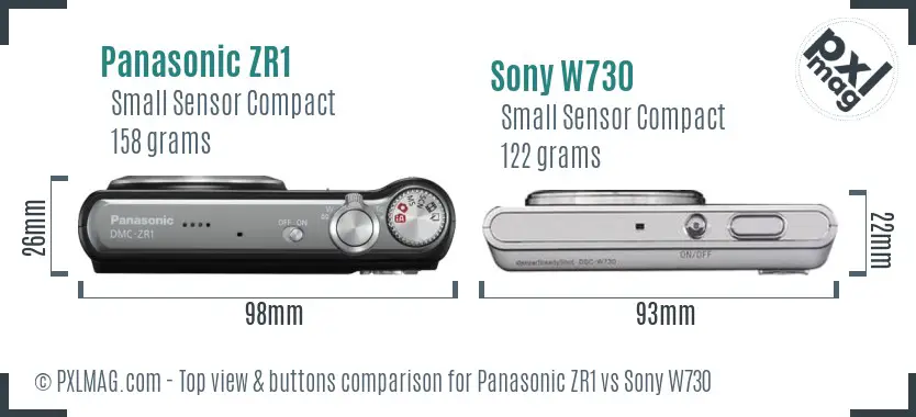 Panasonic ZR1 vs Sony W730 top view buttons comparison