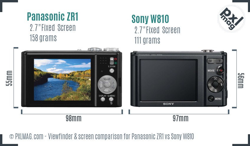 Panasonic ZR1 vs Sony W810 Screen and Viewfinder comparison
