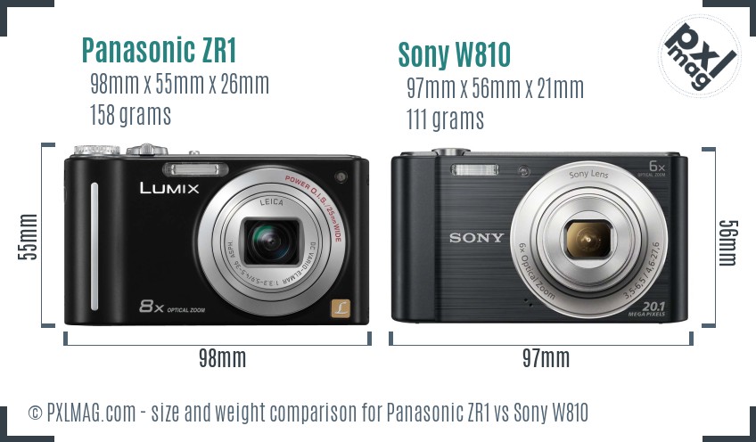 Panasonic ZR1 vs Sony W810 size comparison