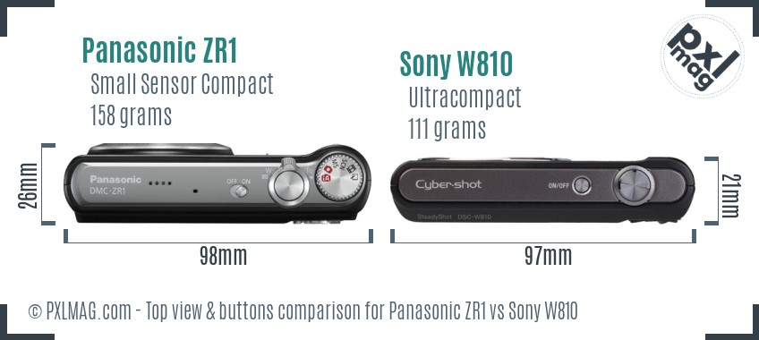 Panasonic ZR1 vs Sony W810 top view buttons comparison
