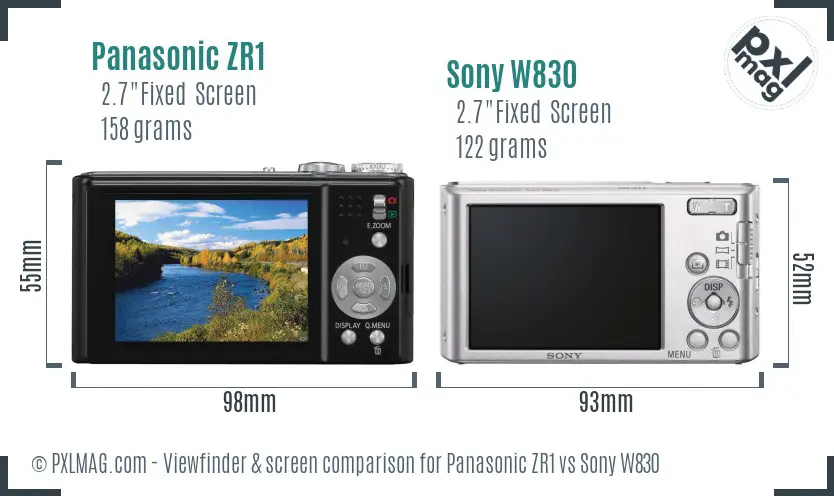 Panasonic ZR1 vs Sony W830 Screen and Viewfinder comparison