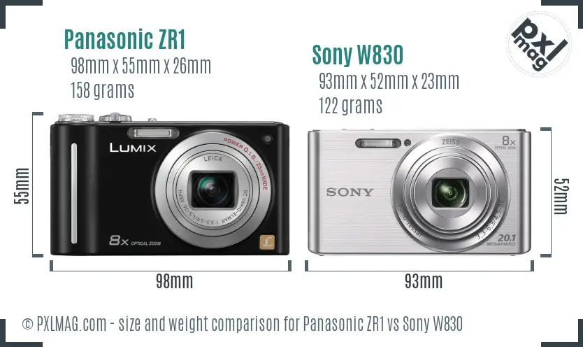 Panasonic ZR1 vs Sony W830 size comparison