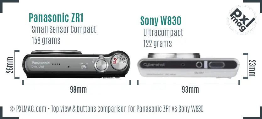 Panasonic ZR1 vs Sony W830 top view buttons comparison