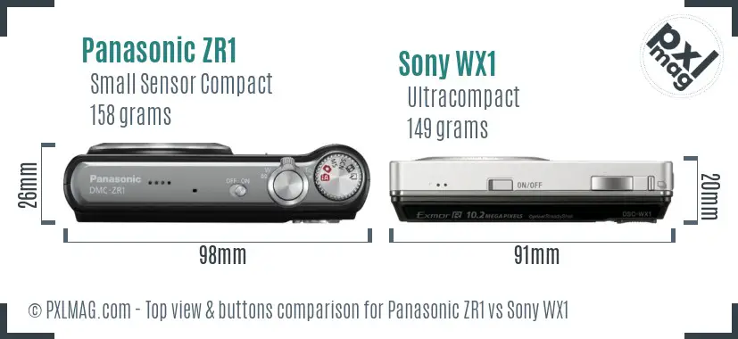 Panasonic ZR1 vs Sony WX1 top view buttons comparison Panasonic ZR1 vs Sony WX1 top view buttons comparison