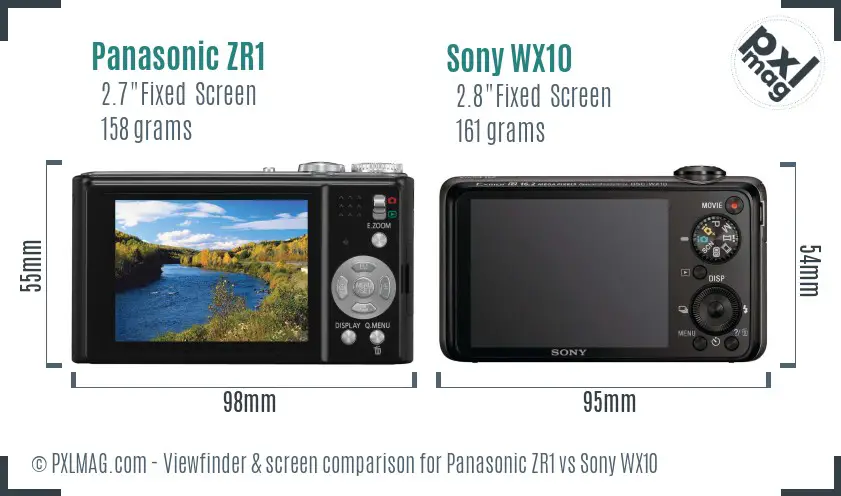 Panasonic ZR1 vs Sony WX10 Screen and Viewfinder comparison