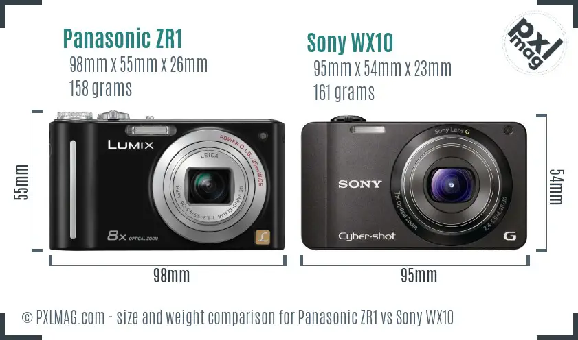 Panasonic ZR1 vs Sony WX10 size comparison