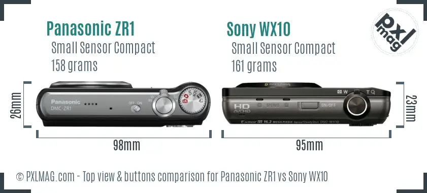 Panasonic ZR1 vs Sony WX10 top view buttons comparison