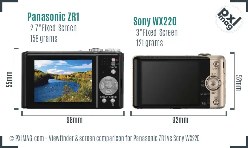 Panasonic ZR1 vs Sony WX220 Screen and Viewfinder comparison