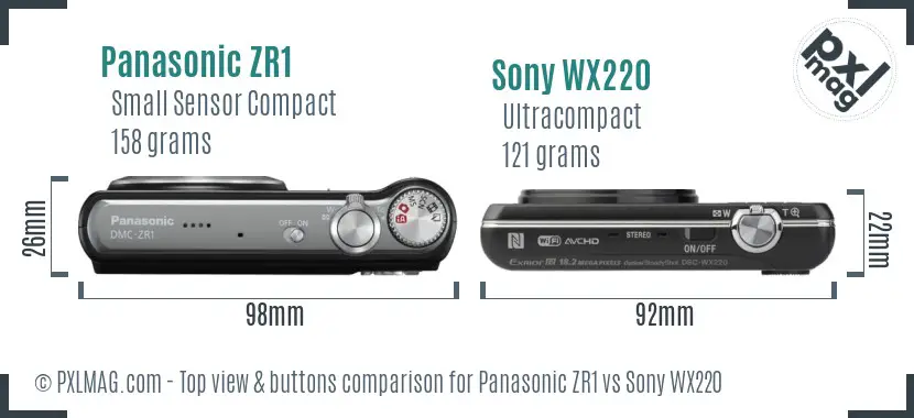 Panasonic ZR1 vs Sony WX220 top view buttons comparison