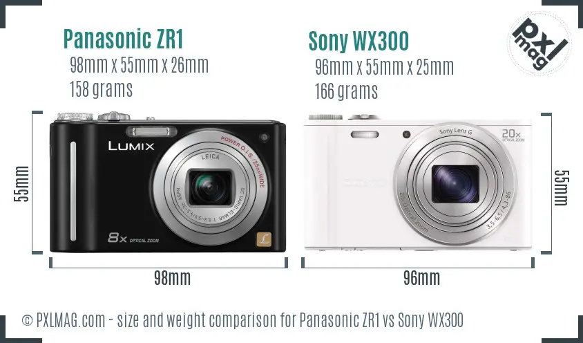 Panasonic ZR1 vs Sony WX300 size comparison