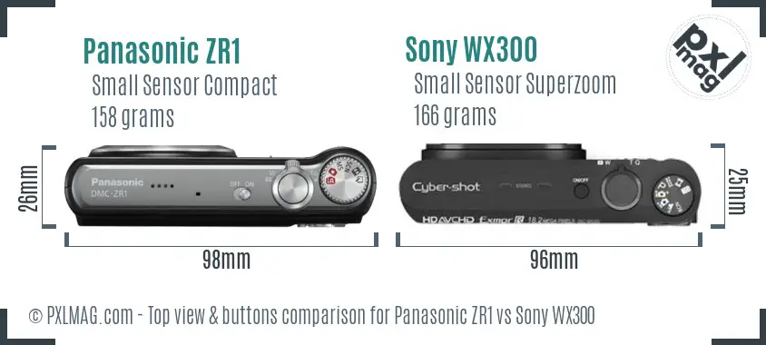 Panasonic ZR1 vs Sony WX300 top view buttons comparison