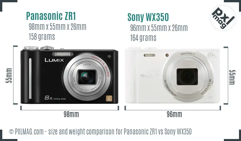 Panasonic ZR1 vs Sony WX350 size comparison