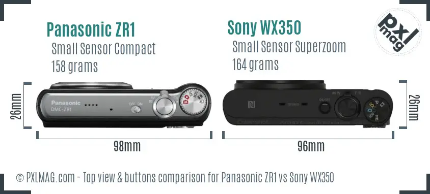 Panasonic ZR1 vs Sony WX350 top view buttons comparison