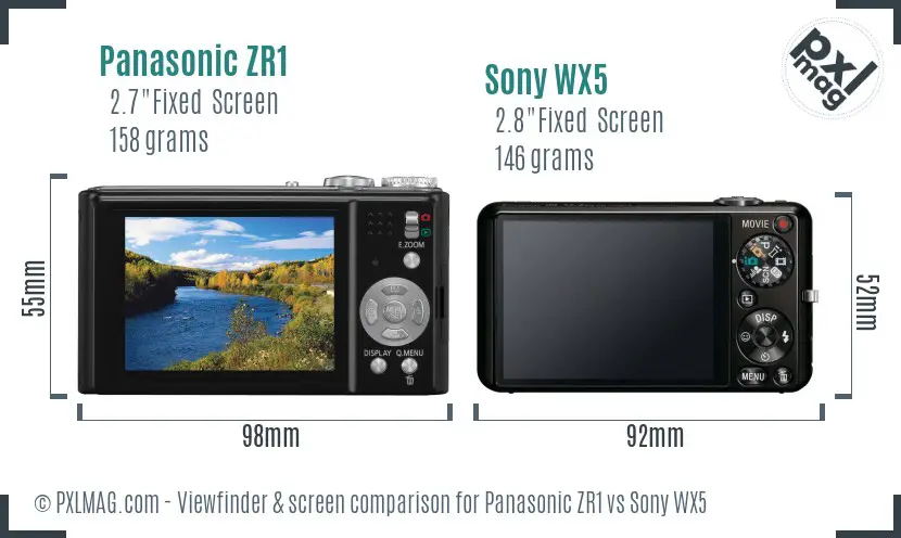 Panasonic ZR1 vs Sony WX5 Screen and Viewfinder comparison