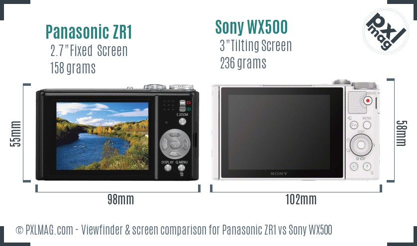 Panasonic ZR1 vs Sony WX500 Screen and Viewfinder comparison