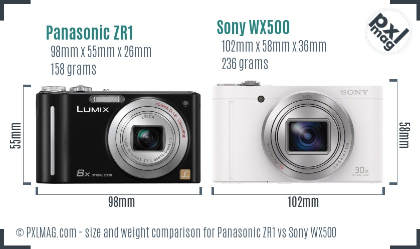 Panasonic ZR1 vs Sony WX500 size comparison
