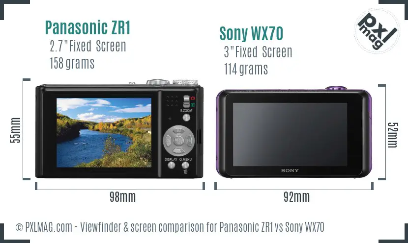 Panasonic ZR1 vs Sony WX70 Screen and Viewfinder comparison
