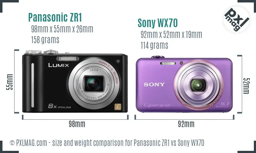 Panasonic ZR1 vs Sony WX70 size comparison