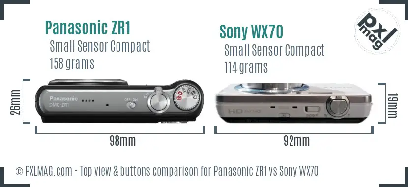 Panasonic ZR1 vs Sony WX70 top view buttons comparison