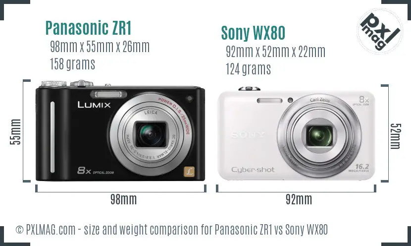 Panasonic ZR1 vs Sony WX80 size comparison