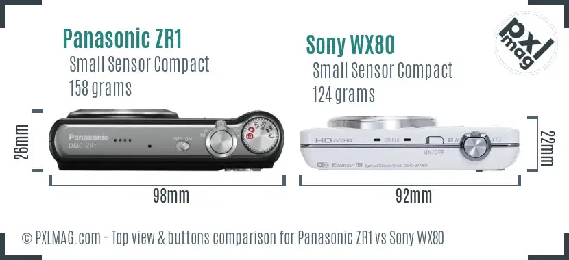 Panasonic ZR1 vs Sony WX80 top view buttons comparison