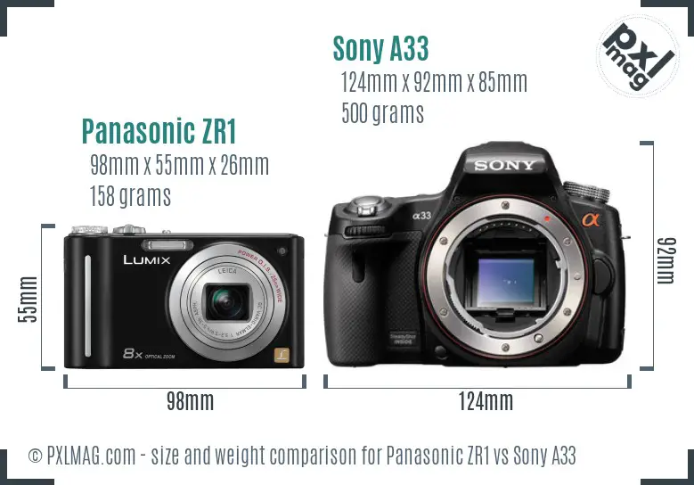 Panasonic ZR1 vs Sony A33 size comparison